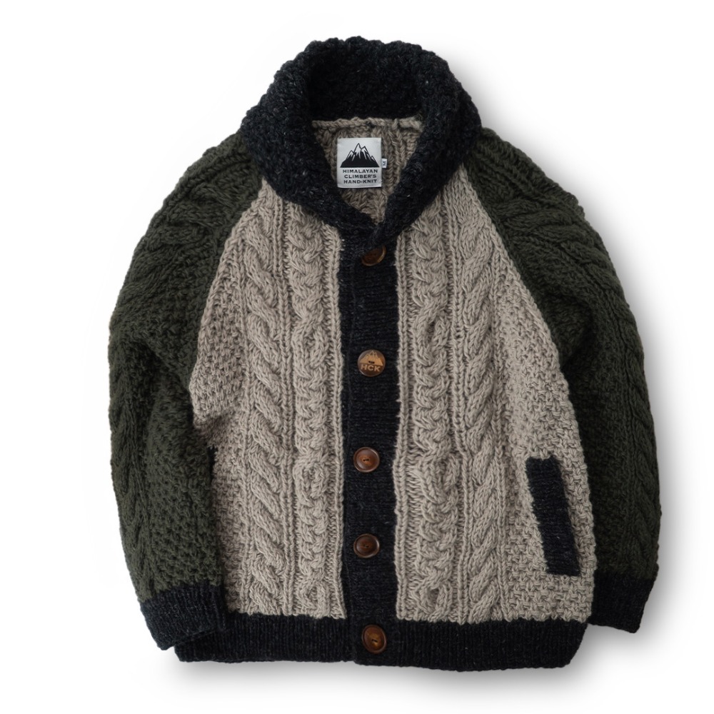 HIMALAYANCLIMBER'SHAND-KNIT ヒマラヤン クライマーズ ハンドニット | 切り替えクルーカーデ / チャコール杢 Switching Crew Cardigan HCK-F02 トップス ユニセックス [25FW]