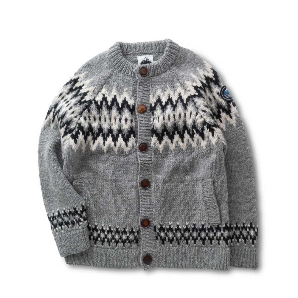 HIMALAYANCLIMBER'SHAND-KNIT ヒマラヤン クライマーズ ハンドニット | ジャガードクルーカーデ / グレー杢 Jacquard Crew Cardigan HCK-F04 トップス ユニセックス [25FW]