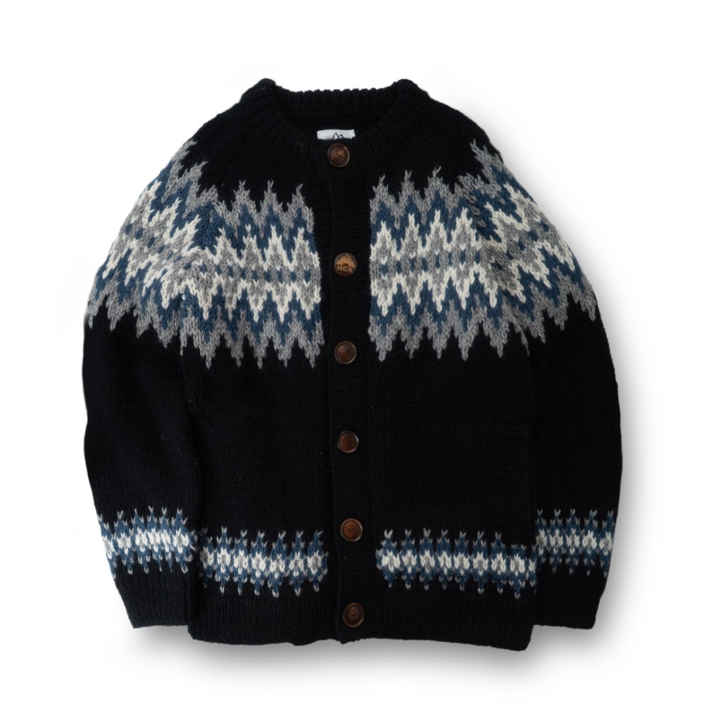 ジャガードクルーカーデ / ブラック Jacquard Crew Cardigan HCK-F04 トップス ユニセックス [25FW]|ﾋﾏﾗﾔﾝｸﾗｲﾏｰｽﾞﾊﾝﾄﾞﾆｯﾄ / HIMALAYANCLIMBER'S