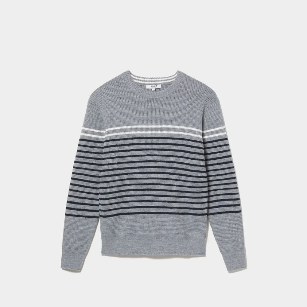 AIGLE / エーグル（エーグル） | パネルストライプ ワッフルプルオーバーセーター（メンズ） / ZAH013J グレー（103）
