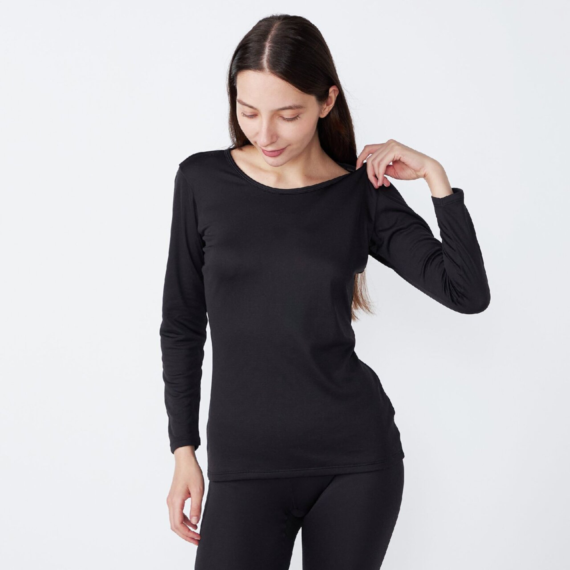 ミズノ / MIZUNO（ミズノ） | 【吸湿発熱】ミズノプレミアホットインナー ブレスサーモ Dailyモデル 薄手 クルーネック9分袖シャツ（ウィメンズ） / C2JAC8K2 09：ブラック ［25FW］