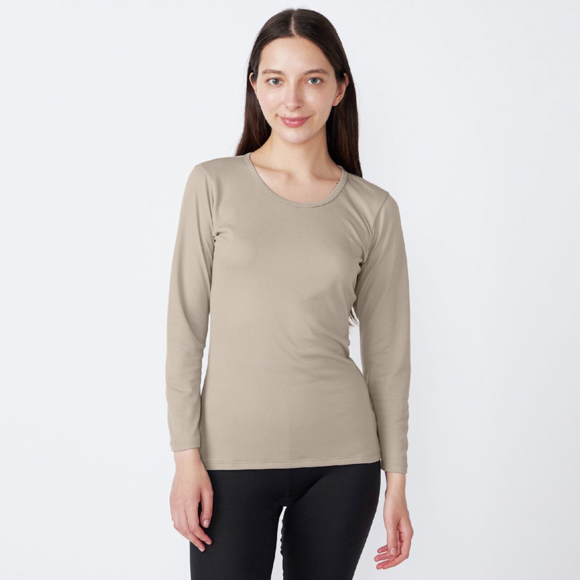 ミズノ / MIZUNO（ミズノ） | 【吸湿発熱】ミズノプレミアホットインナー ブレスサーモ Dailyモデル 薄手 クルーネック9分袖シャツ（ウィメンズ） / C2JAC8K2 47：グレージュ ［25FW］