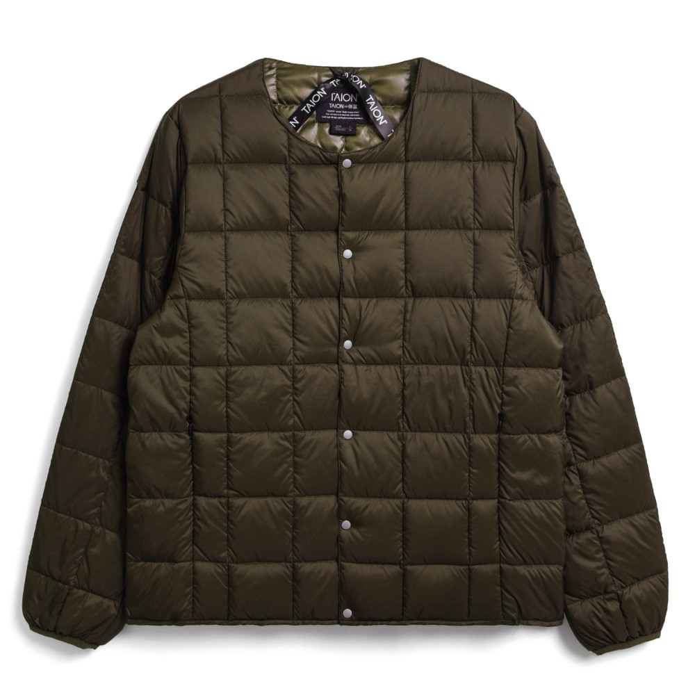 ベーシック クルーネックボタン インナーダウンジャケット / ダークチョコ TAION-104_112 CREW NECK BUTTON DOWN JKT メンズ|タイオン / TAION