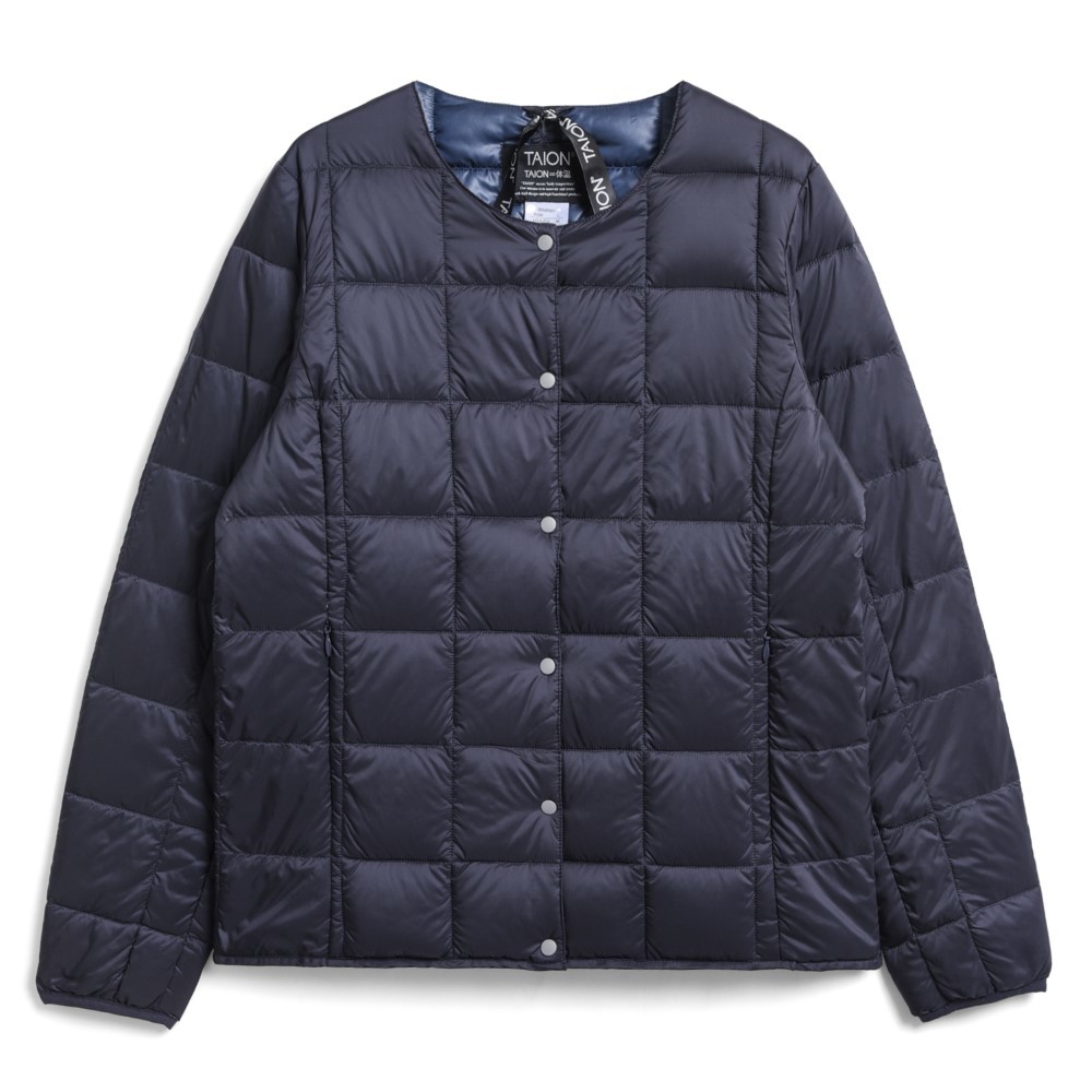 タイオン / TAION（タイオン） | ベーシック クルーネックボタン インナーダウンジャケット / ネイビー TAION-W104_002 CREW NECK BUTTON DOWN JKT ウィメンズ