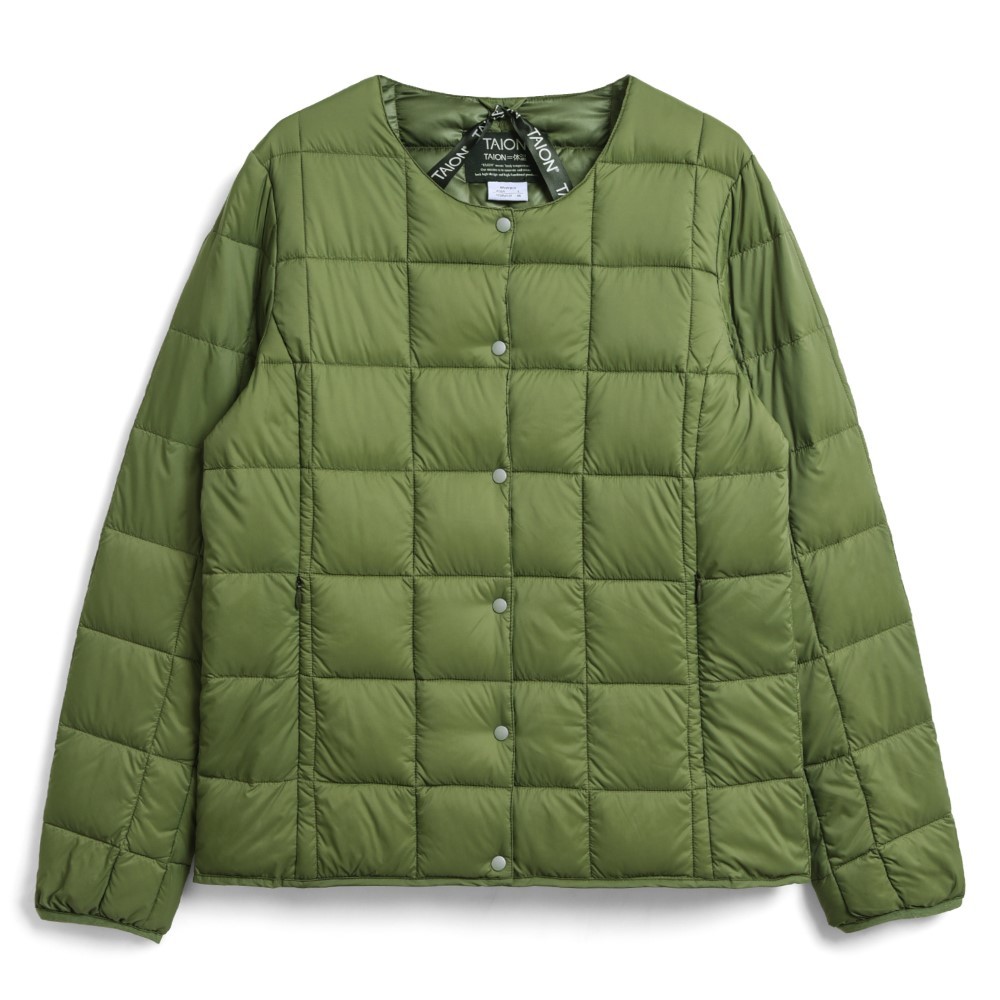 タイオン / TAION（タイオン） | ベーシック クルーネックボタン インナーダウンジャケット / オリーブ TAION-W104_018 CREW NECK BUTTON DOWN JKT ウィメンズ