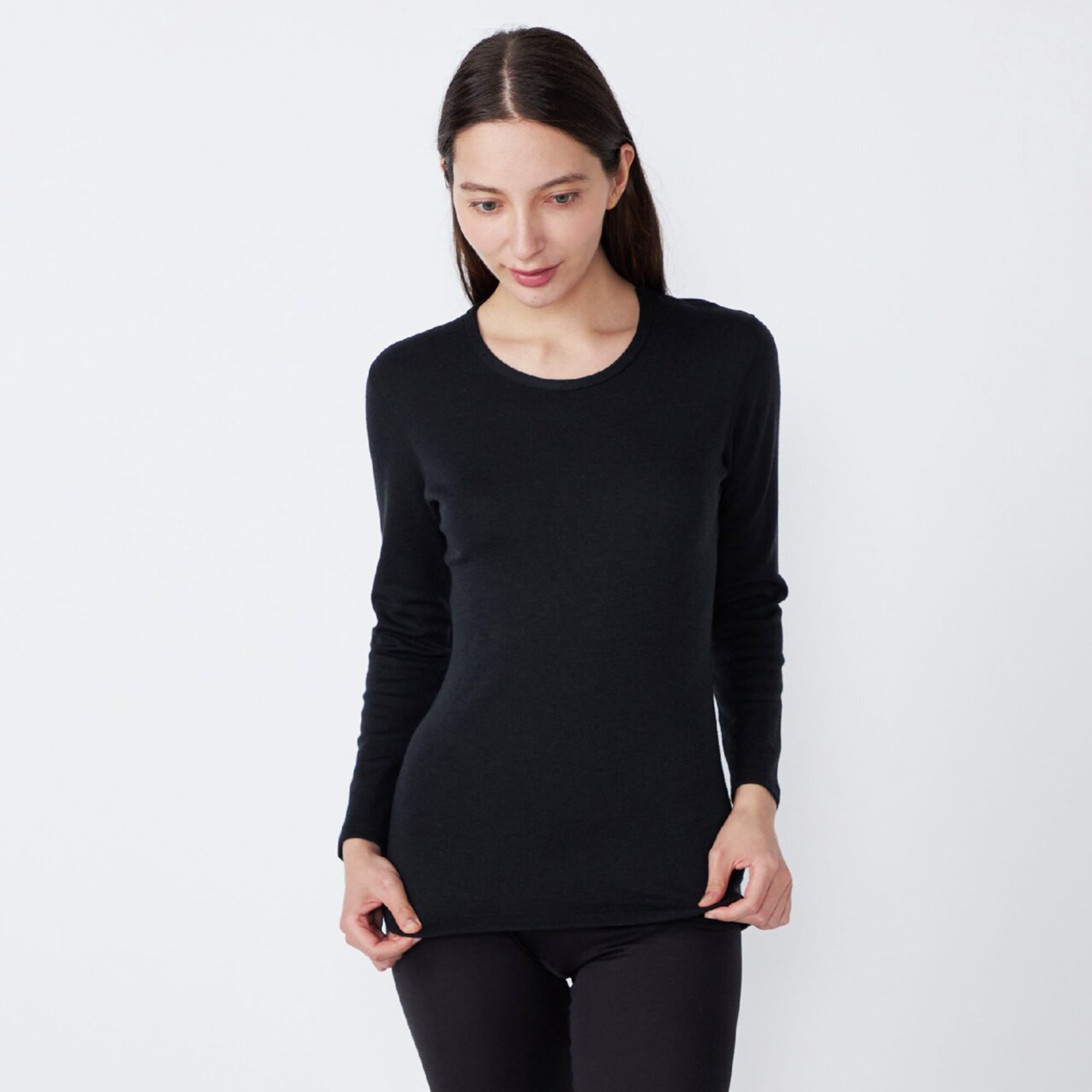 【吸湿発熱】ミズノプレミアホットインナー メリノウール×ブレスサーモ 厚手 クルーネック長袖シャツ（ウィメンズ） / C2JAC8K1 09：ブラック ［25FW］|ミズノ / MIZUNO