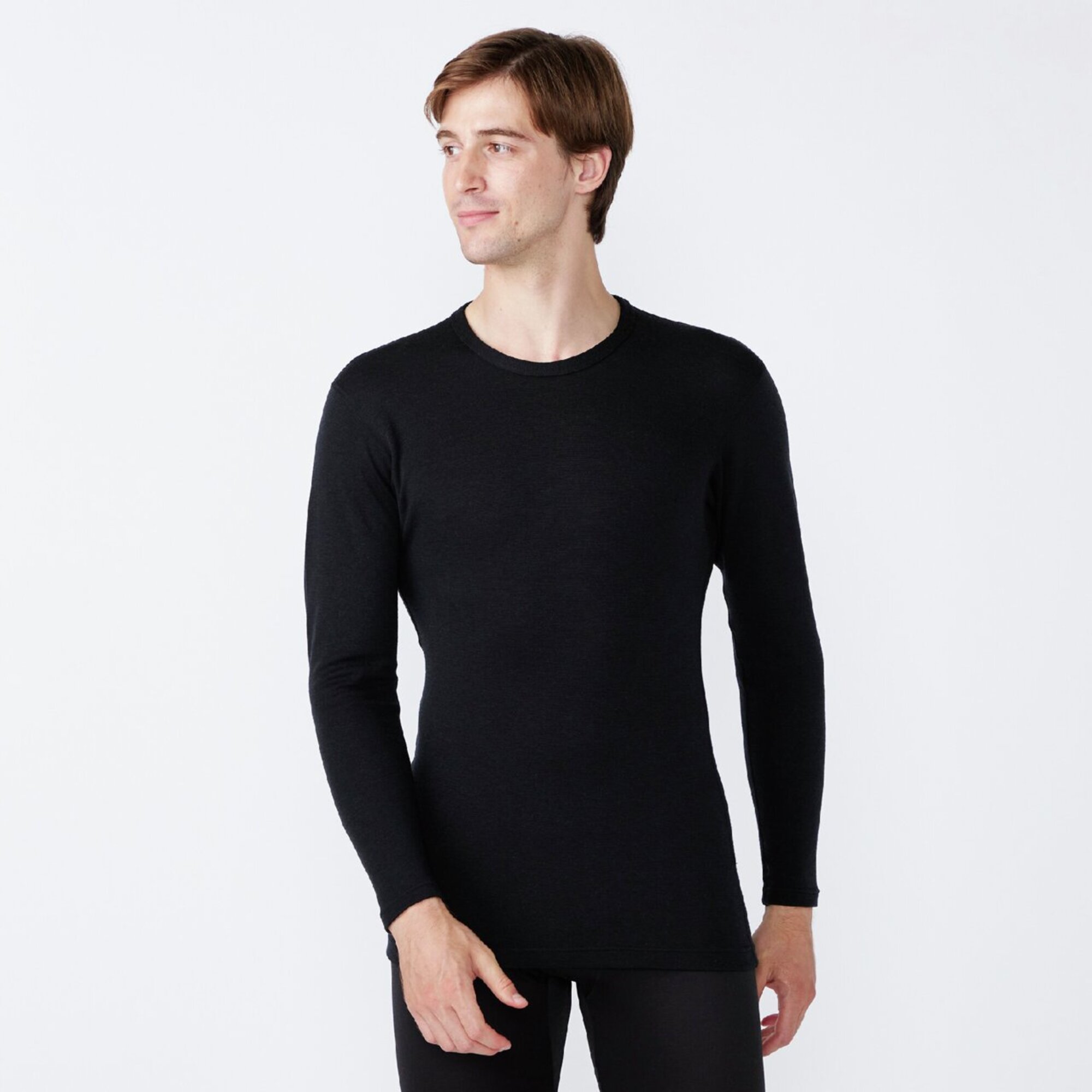 【吸湿発熱】ミズノプレミアホットインナー メリノウール×ブレスサーモ 厚手 クルーネック長袖シャツ（メンズ） /  C2JAC6K1 09：ブラック ［25FW］|ミズノ / MIZUNO