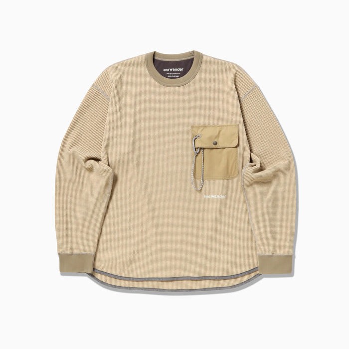 アンドワンダー / and wander（アンドワンダー） | PE waffle long sleeve T（メンズ） / 5984084 beige ［25FW］