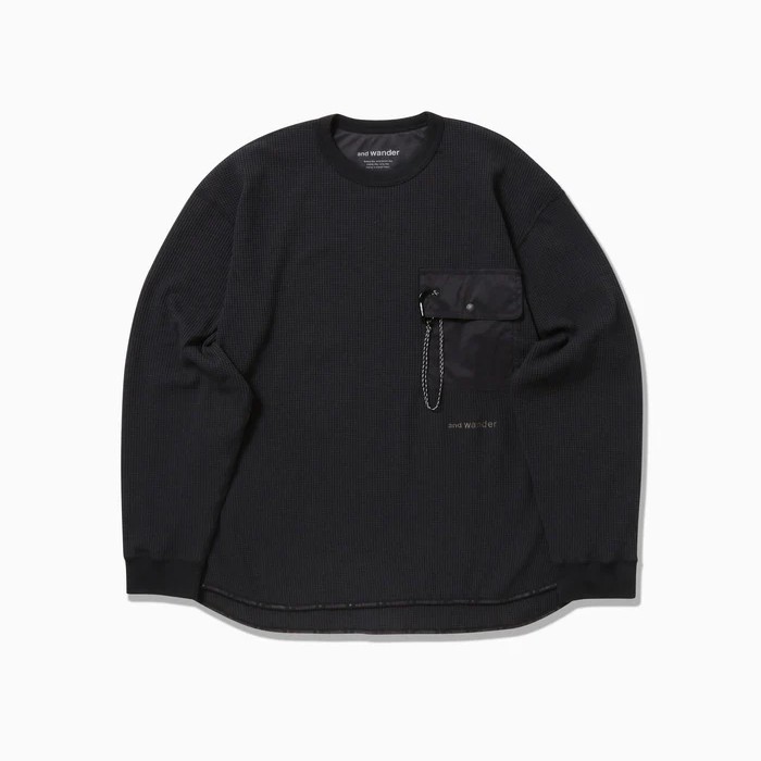 アンドワンダー / and wander（アンドワンダー） | PE waffle long sleeve T（メンズ） / 5984084 black ［25FW］