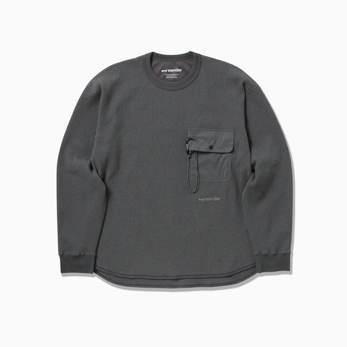アンドワンダー / and wander（アンドワンダー） | PE waffle long sleeve T（メンズ） / 5984084 gray ［25FW］