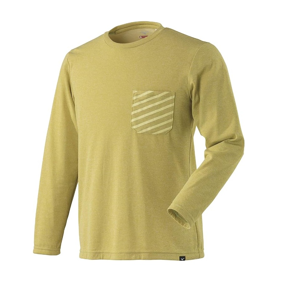 ミズノ / MIZUNO（ミズノ） | 【アウトレット】ブレスサーモ ポケットプリントクルーネックシャツ（メンズ） / A2MA8537 47 マスタード杢