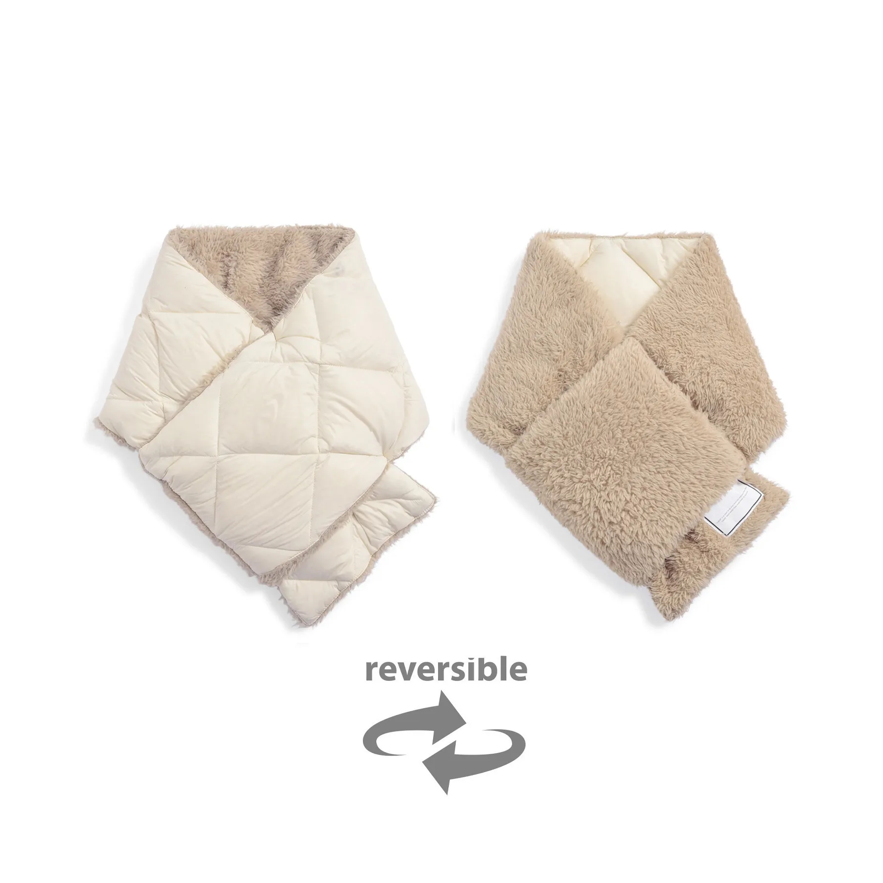 タイオン / TAION（タイオン） | シティ リバーシブル ダウンマフラー（ユニセックス） / TAION－R201CI オフホワイト×グレーベージュ ［25FW］