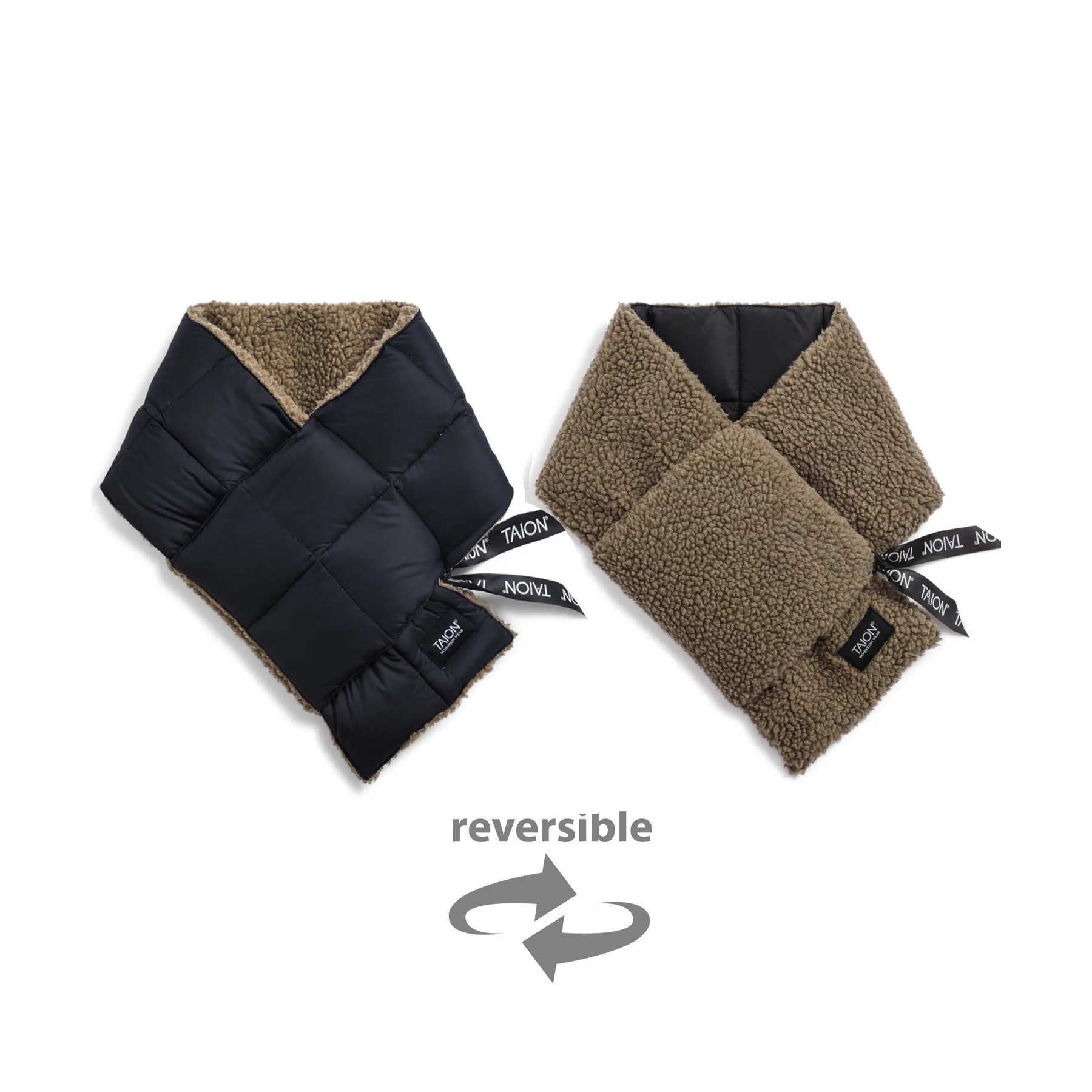 タイオン / TAION（タイオン） | マウンテン リバーシブル ダウン×ボア マフラー（ユニセックス） / TAION－R201MT ブラック×ベージュ ［25FW］